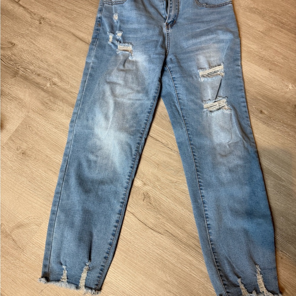 SHEIN Distressed Skinny Jeans Size 10 Light Wash Raw Hem Stretch